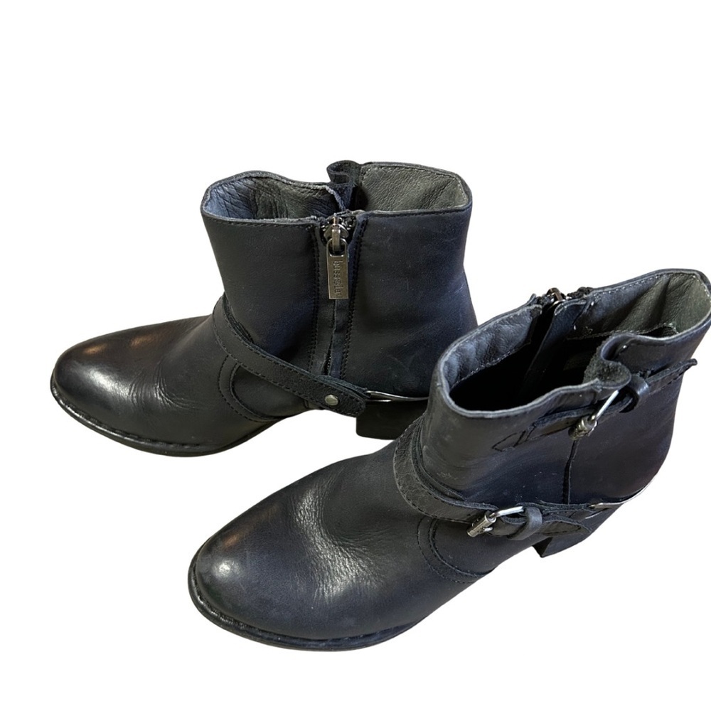Bussola Black Leather Ankle Boots Block Heel Buckle Zipper Comfort | EU 38 - Picture 9 of 12
